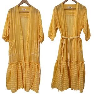 Lemlem Matara Robe Belted Maxi Dress Size S Yellow Beachy‎ Swim Cover Up NWOT